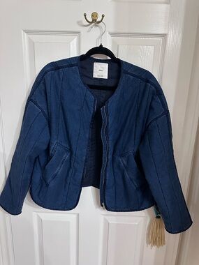 Mango Quilted Dark Blue Bomber Jacket